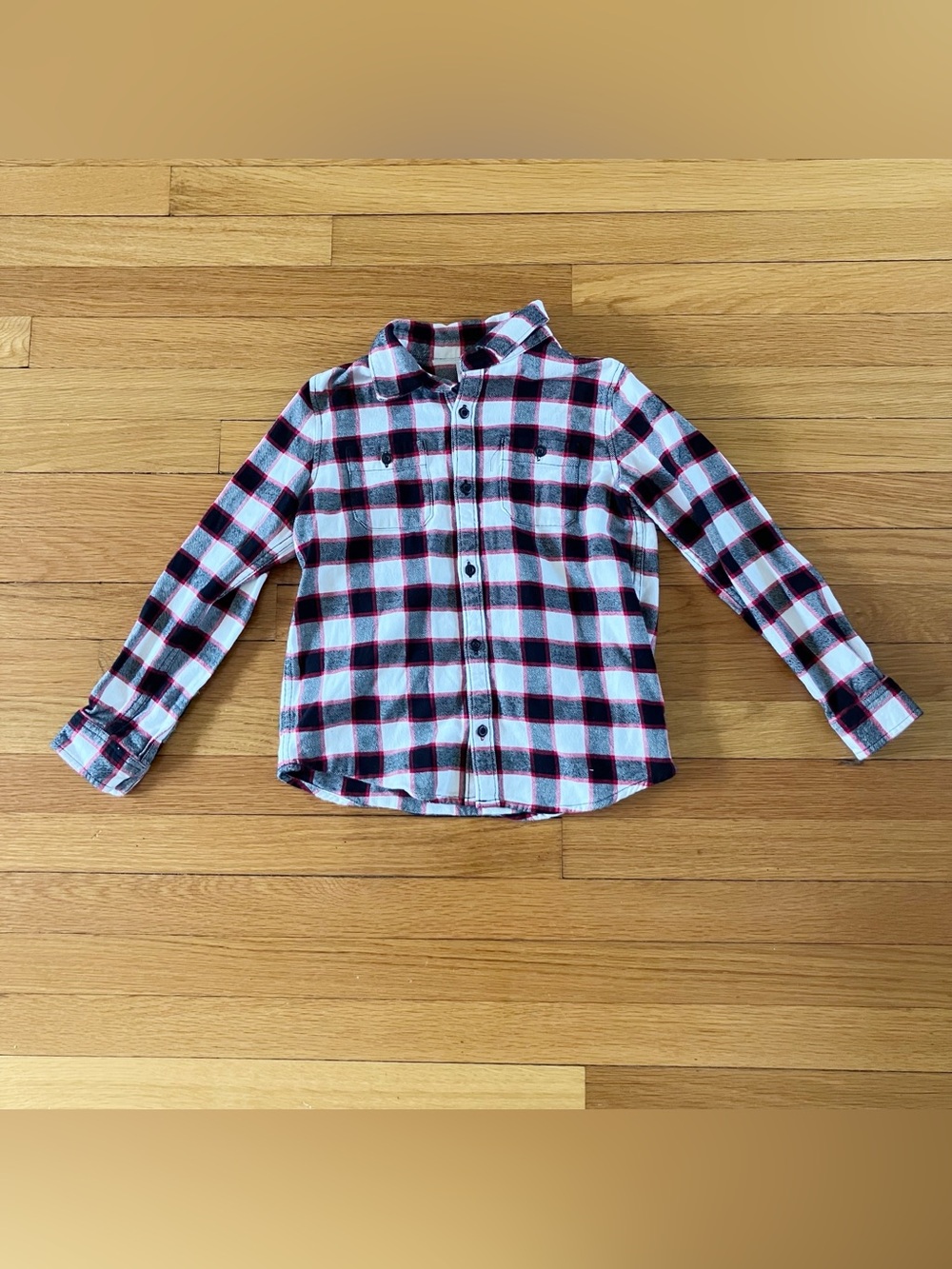 Hanna Andersson Red Black Fall Plaid Flannel Button Down Collar Shirt 120 6-7